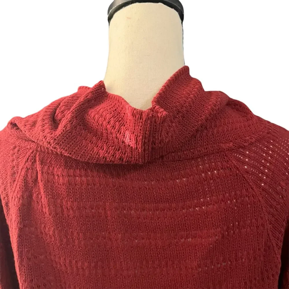 Free People Red Sweater Sz XS Cropped Bell Sleeves Lightweight Boho Festival